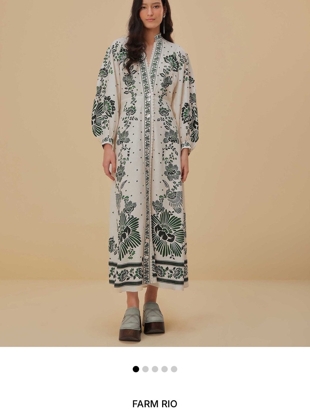 FARM Rio White Maxi Dress with Green Floral Embroidery